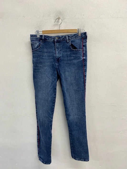 Lovely esprit blue red hem straight jeans UK w 29 l 32 AGS01