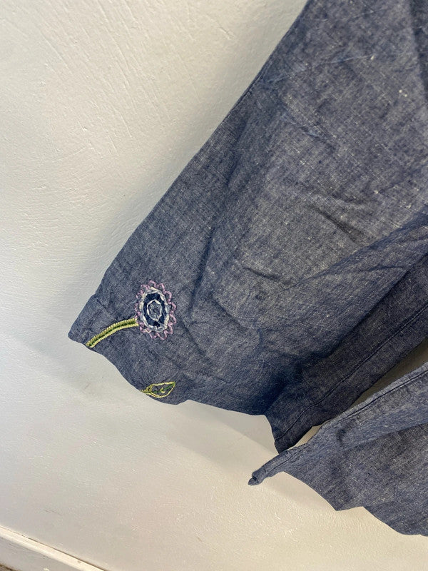 Stunning chilli pepper cropped embroidered trousers lightweight Uk 10 AG005