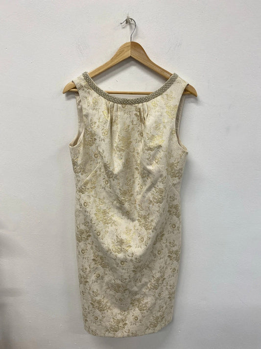 Monsoon Fabulous Gold Jacquard Statement Collar Sheath Dress UK 14 AW002