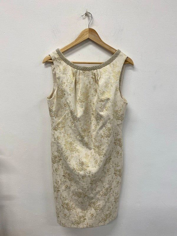 Monsoon Fabulous Gold Jacquard Statement Collar Sheath Dress UK 14 AW002