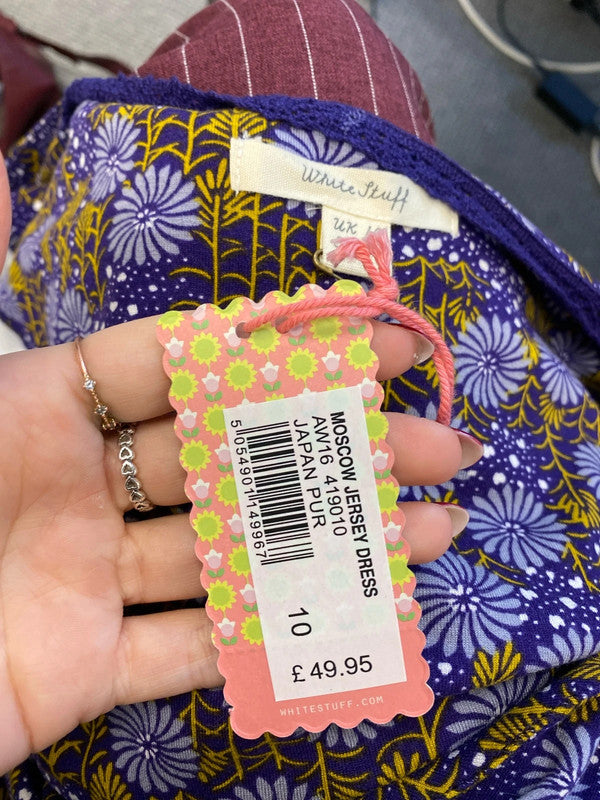 Lovely white stuff purple floral midi dress nwt UK 10 WLH01