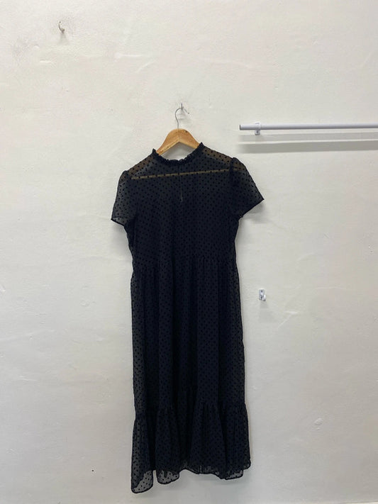 Fabulous black spotty smock dress mesh overlay from Zara UkM LB005
