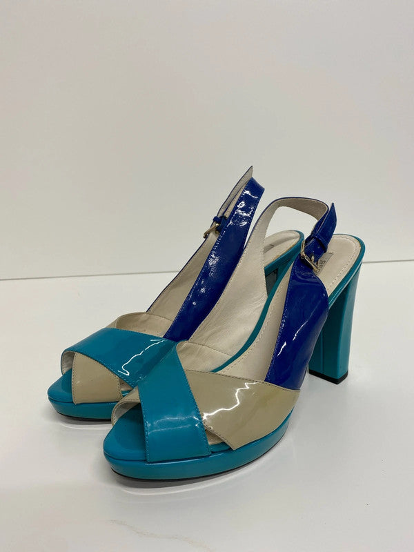 Fabulous Geox Respira Turquoise blue high block heel sling back Uk5 LW005