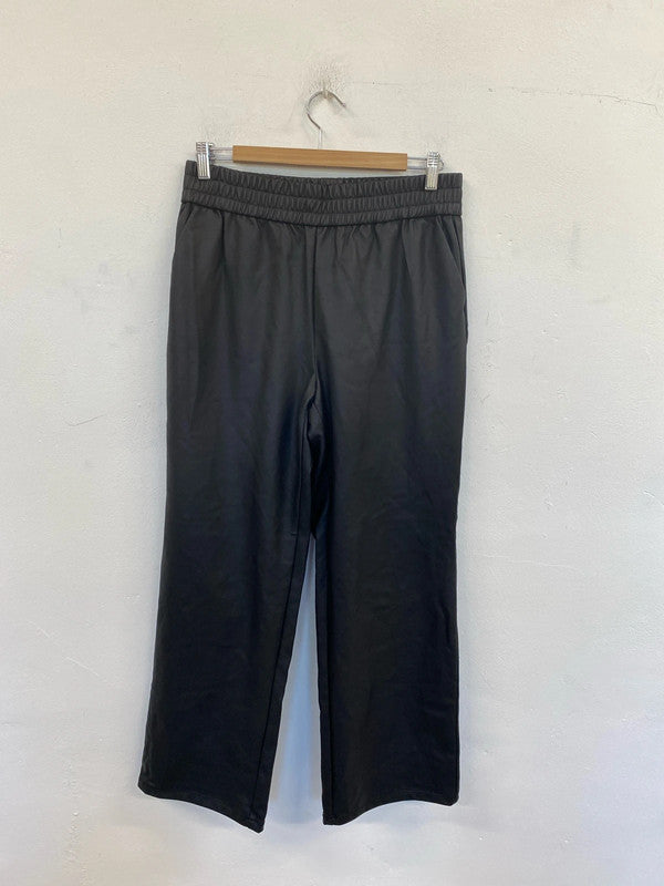 Only Stylish Black Wetlook Wide Leg Trousers UK 10 LN001