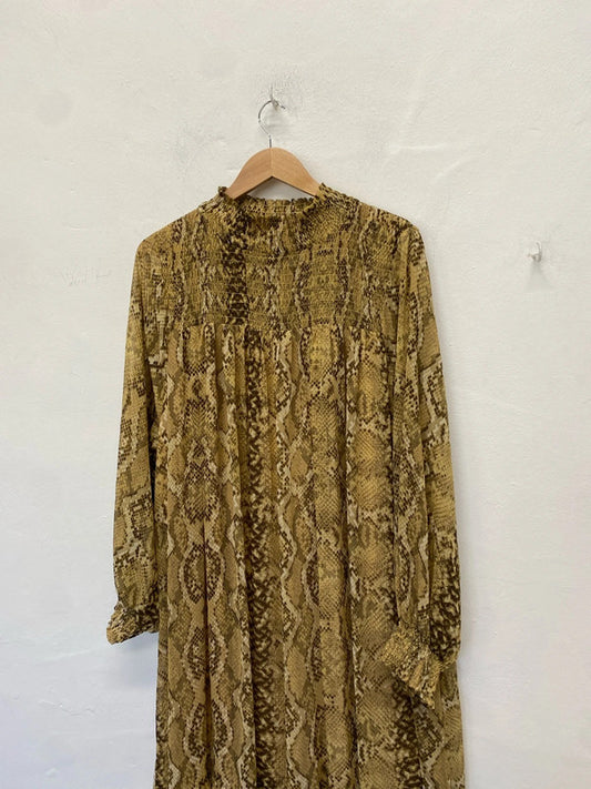 Stunning h&m snakeprint maxi smock pleated long sleeve UK 22 NC001