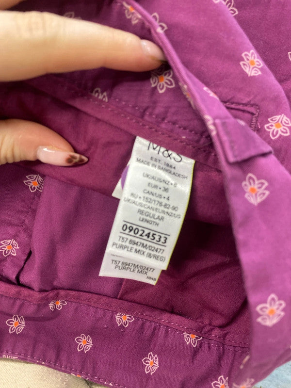 Lovely m&s purple floral pattern trousers cropped UK 8 MM005