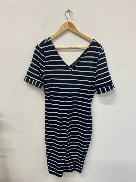 Sugarhill Stylish Navy & White Stripe Sheath Dress UK 14 KS003