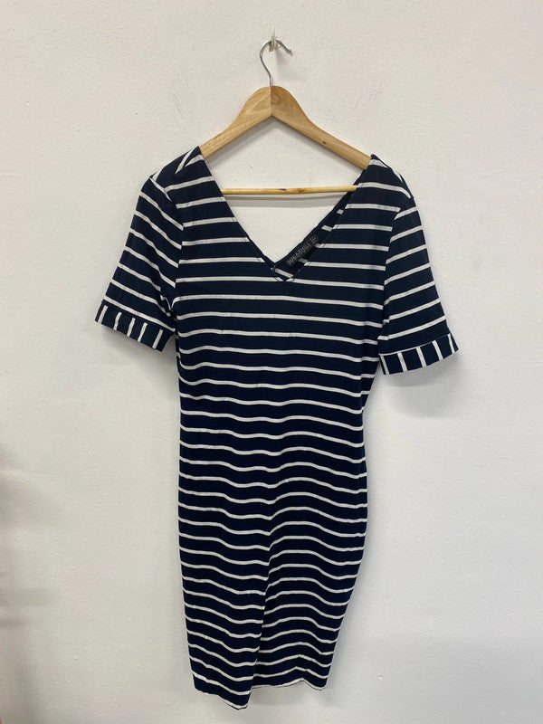 Sugarhill Stylish Navy & White Stripe Sheath Dress UK 14 KS003