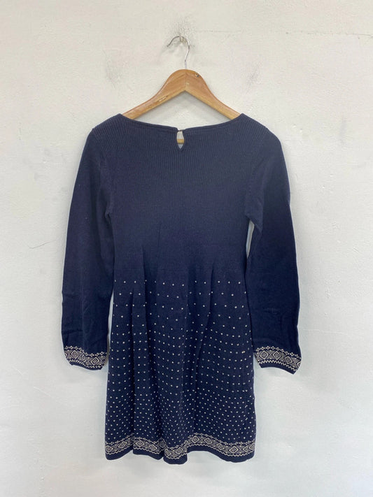 FatFace Navy & Cream Folksy Midi Dress UK 12 MM005