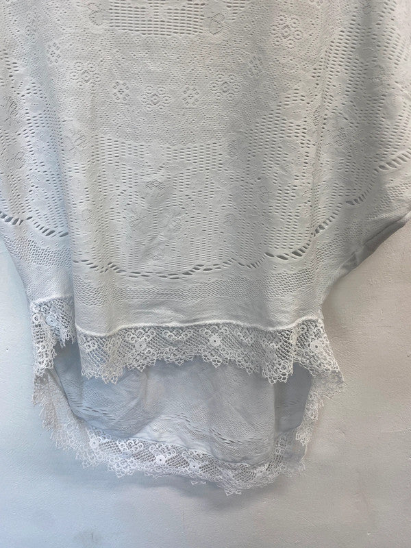 Lovely high tech white lace hem beach cover UK L HS001