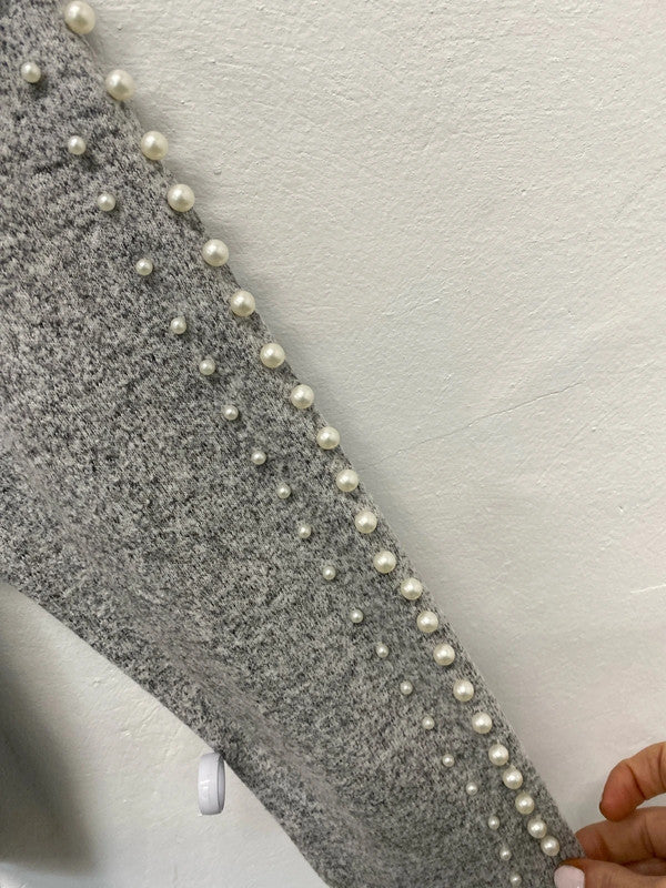 Fabulous H&M grey marl pearl embellished Jumper loose fit UkL KM003