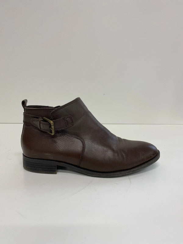 M&S Chic Chocolate Brown Leather Ankle Boots UK 4.5 NC001