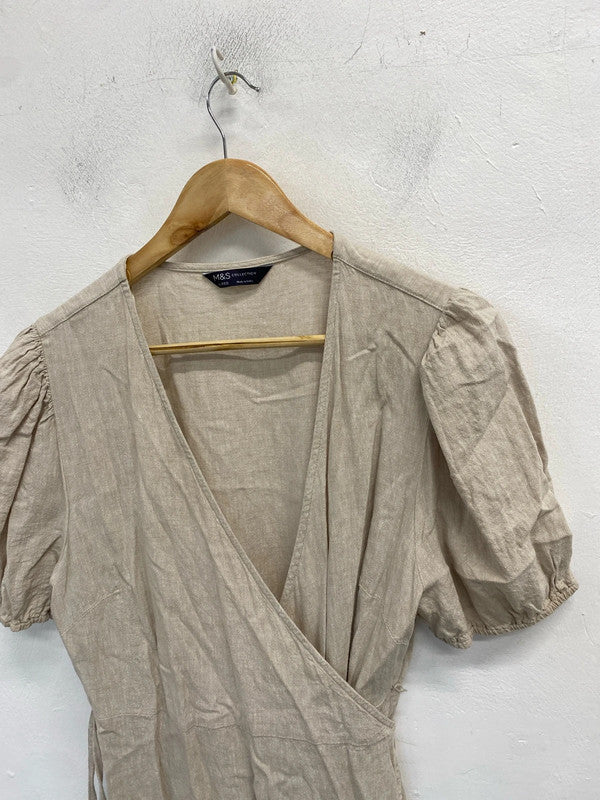 Lovely m&s beige linen wrap dress UK 16 LB005