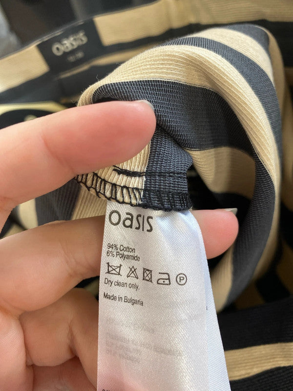 Oasis Stylish Black & Beige Stripe Mini Skirt UK 12 NN001
