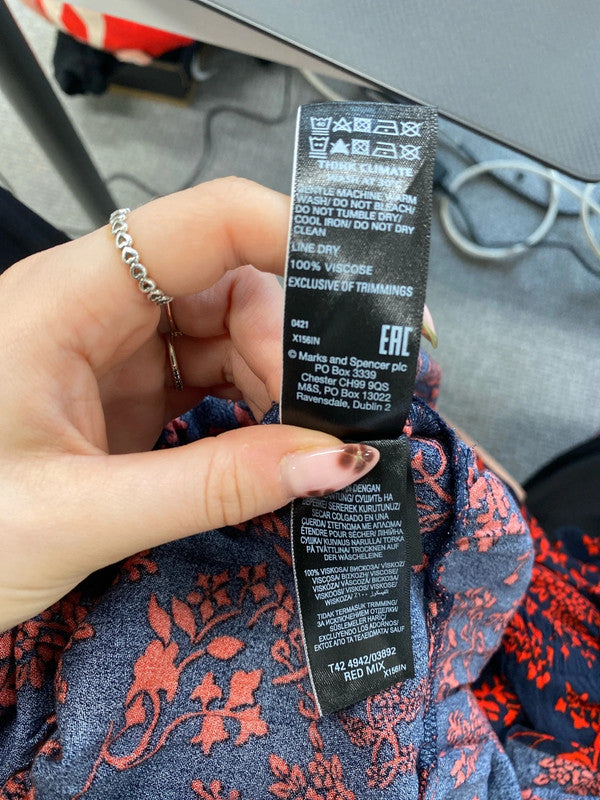 Stunning m&s navy red patterned long smock dress UK 8 long CN001