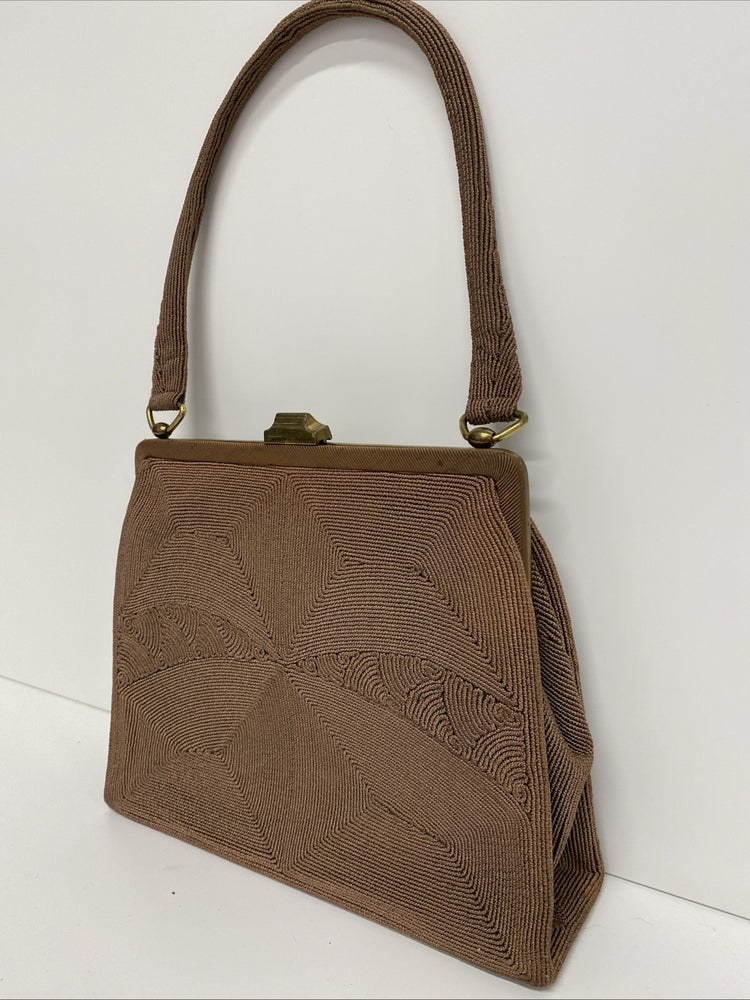 vintage Genuine corde handbag Rare Brown Evening Bag Gold Hardwear JW002