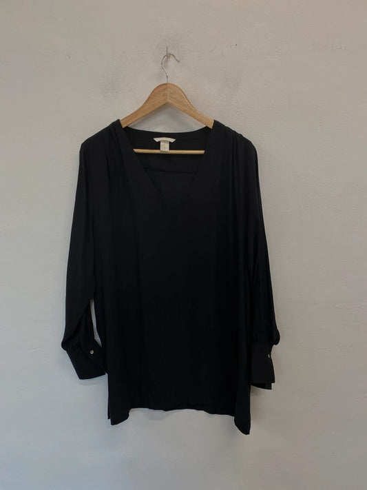 Lovely H&M black semi sheer blouse UK 16 KM003