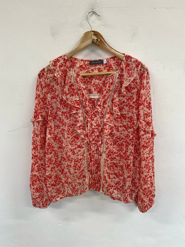 Mint Velvet Elegant Cream & Red Botanical Pattern Blouse Size L NN001