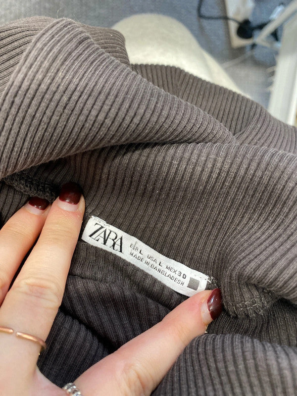 Lovely Zara brown ribbed midi dress UK L KS002