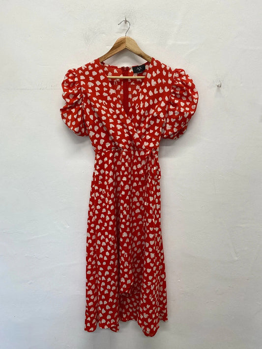 AX Paris Elegant Red Love Heart Faux Wrap Midi Dress UK 8 CD001