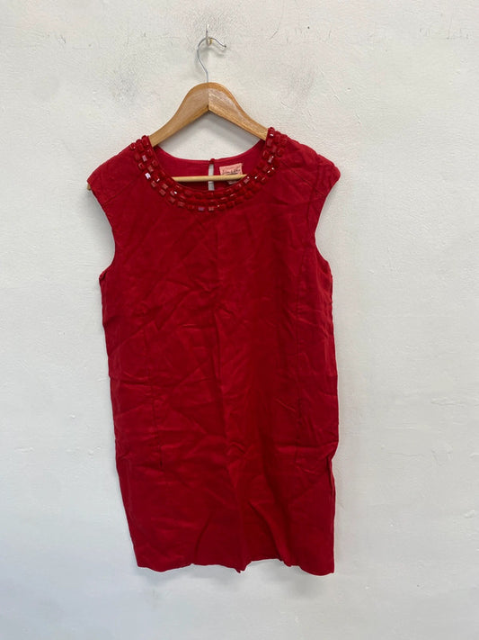 Stunning island shop red linen jewel midi dress UK 14 MS002