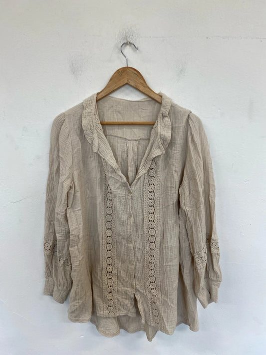 Made In Italy Boho Beige Broderie Tunic Blouse UK 18 LK006