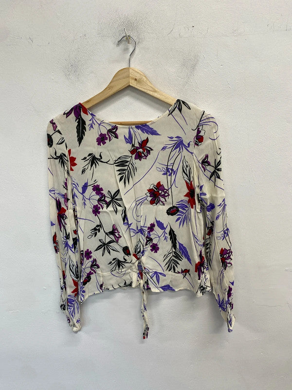 Lovely mango purple cream floral blouse UK L LB005