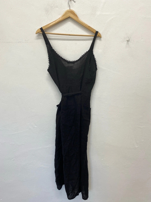 Made In Italy Chic Black Semi Sheer Wrap Midi Dress Size M-L KN003