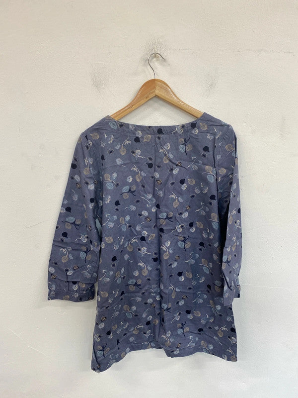 Lily & Me Lovely Slate Blue Botanical Pattern Tunic UK 12 MM005