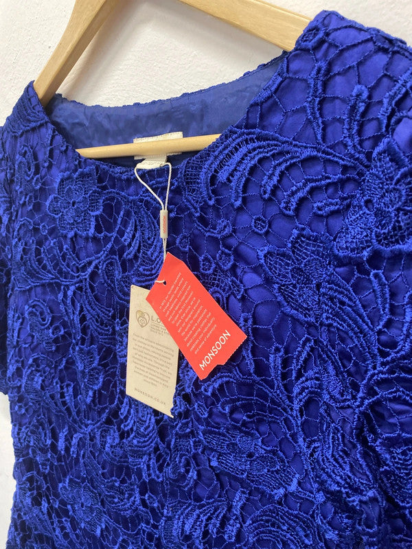 Fabulous Cobalt blue Monsoon overlay dress Uk12 Party Occasion LW005