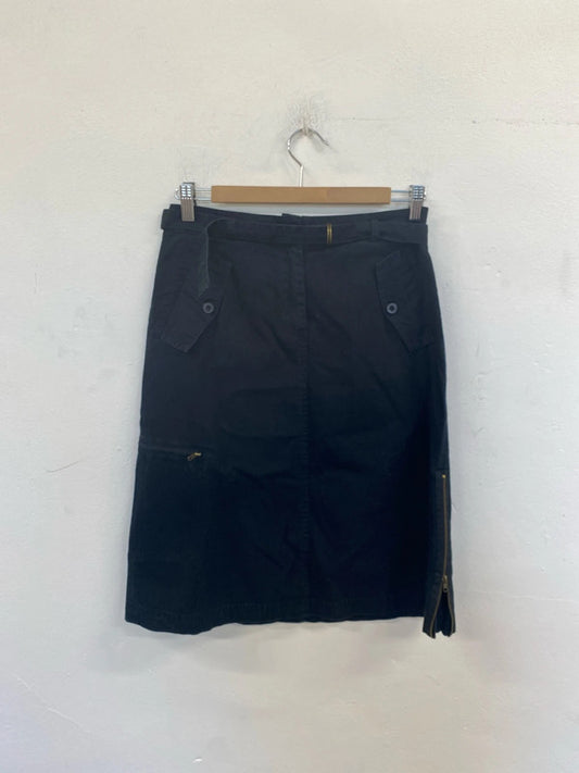 Soft Grey Chic Black Cotton Midi Skirt UK 10 SW001