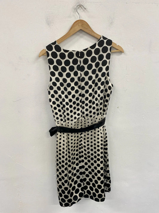 Wallis Elegant Cream & Black Polkadot Satin Belted Midi Dress UK 14 FR001