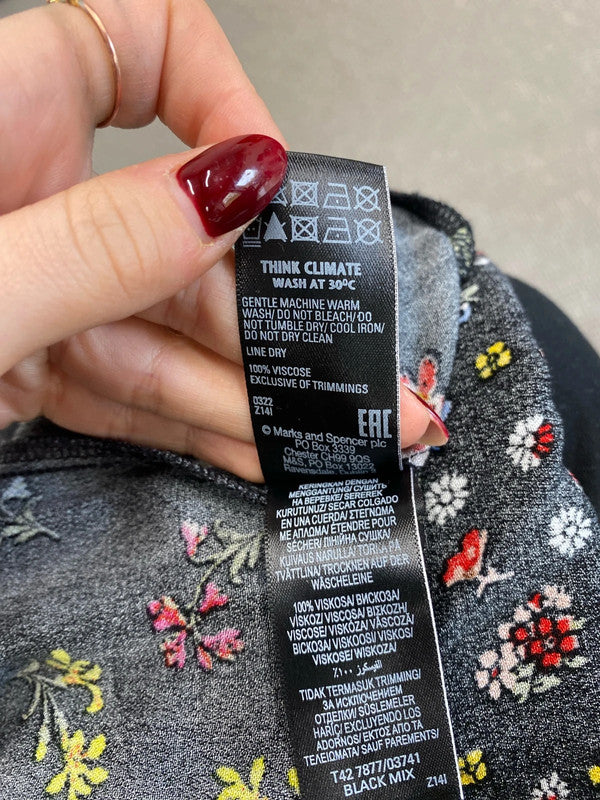 Gorgeous m&s black smock floral midi dress UK 6 SS004