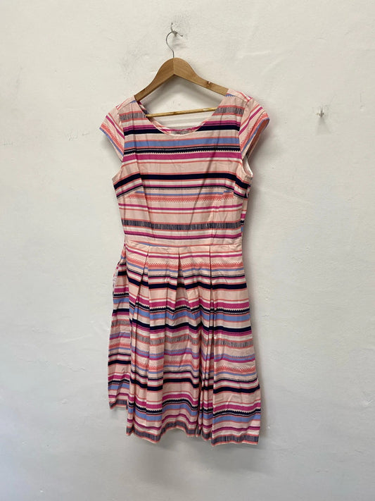 Fabulous Hobbs NW3 striped summer dress classic fit & flare Uk14 KN003