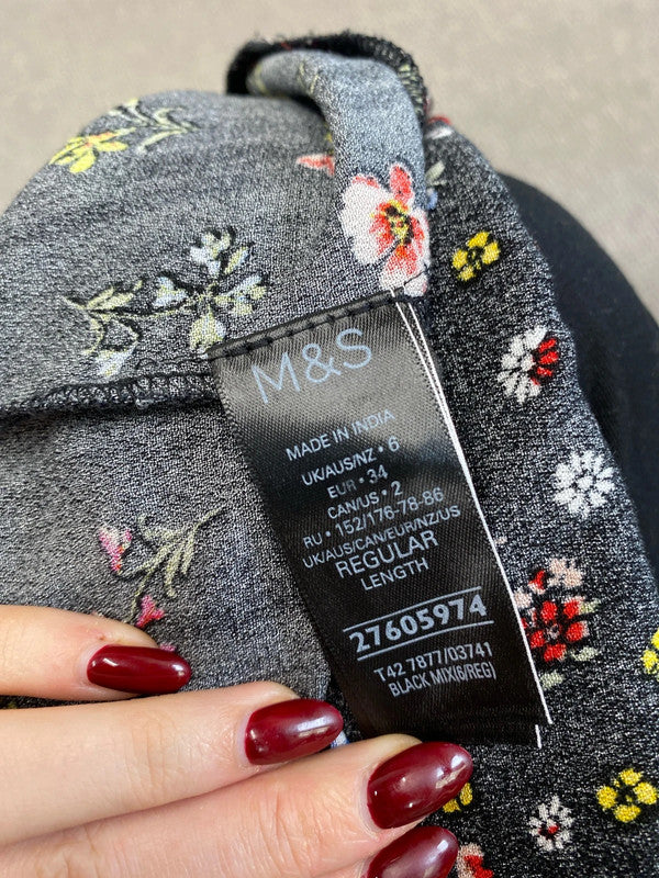 Gorgeous m&s black smock floral midi dress UK 6 SS004