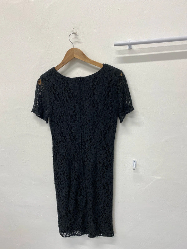 Fabulous lace fit & flare dress vintage 1990’s Uk12 black party MM005