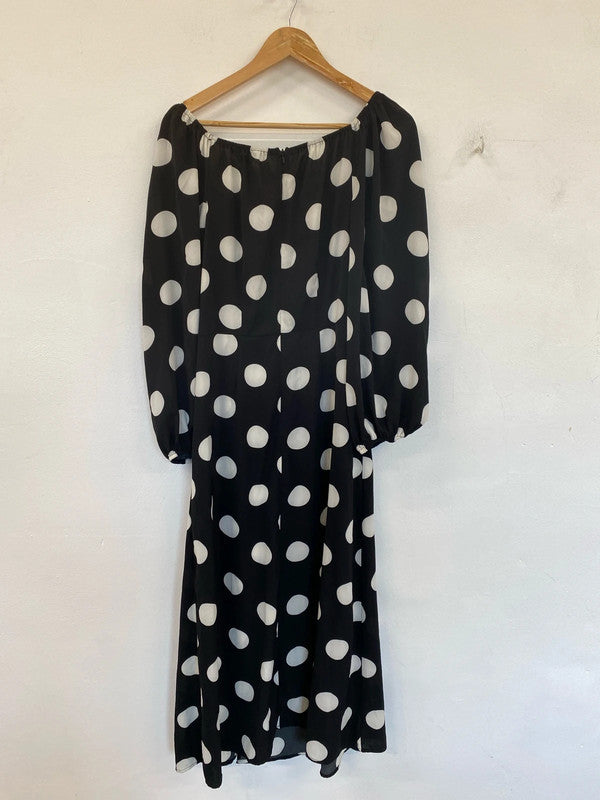 Lipsy London Stylish Black & White Polka Dot Midi Dress UK 14 GW001