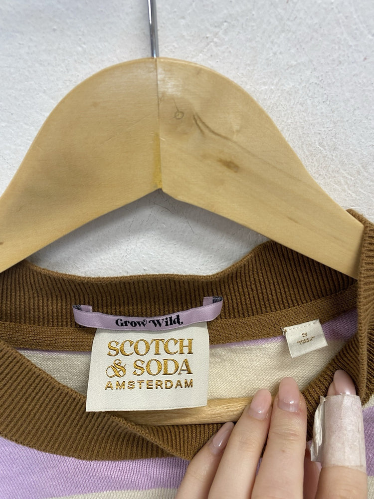Lovely Scotch & Soda Cream Lilac Brown Striped Knit Jumper UK S EC001