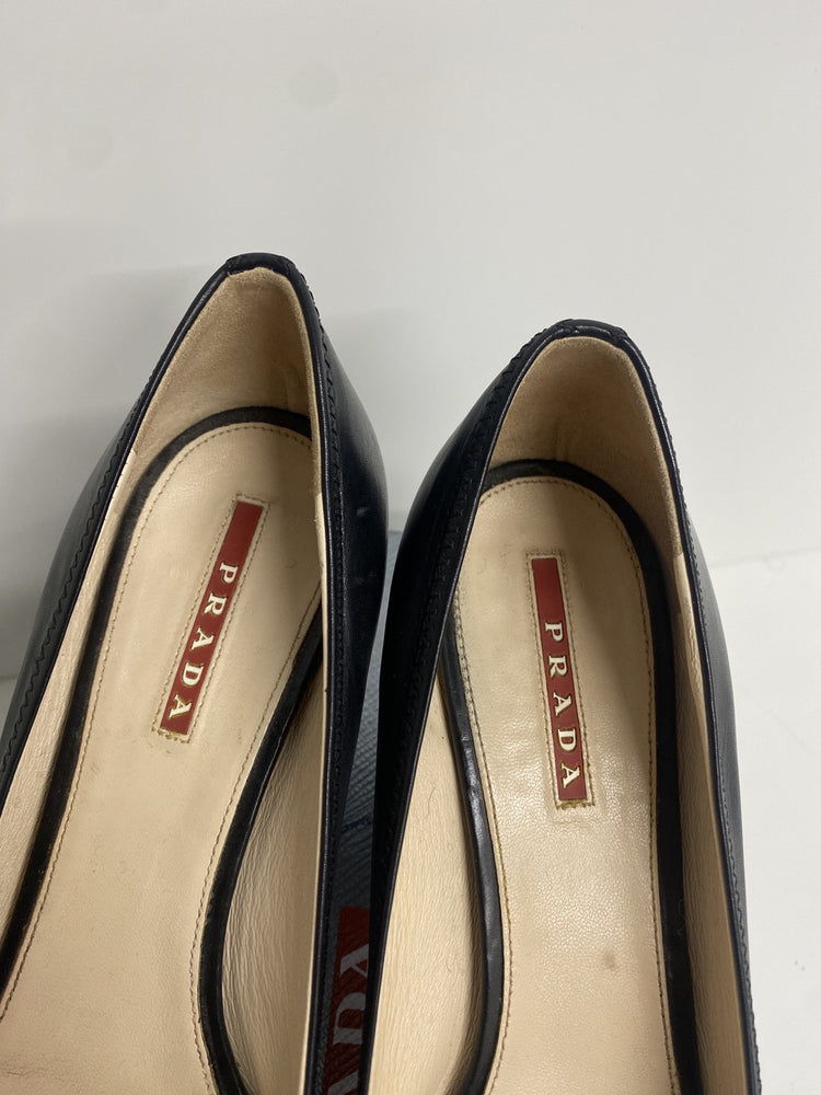 Lovely Prada Bianco Black Peep Toe Leather Heels 3inch UK 6.5 JP001