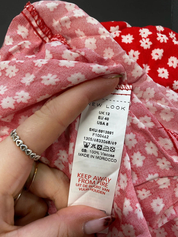 Lovely new look red white floral blouse top UK 12 NN001