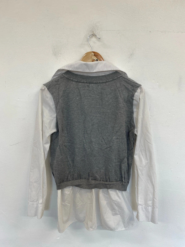 QED London Preppy Grey & White Vest Shirt Size M PJ001