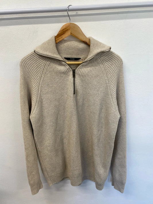 Classic 1/4 zip stone beige ribbed jumper XL LD003