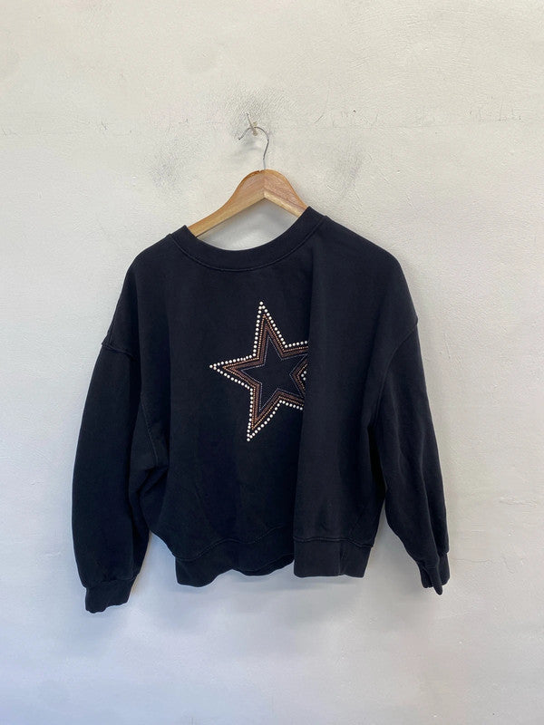 Lovely tu black star jewel jumper UK L LN001