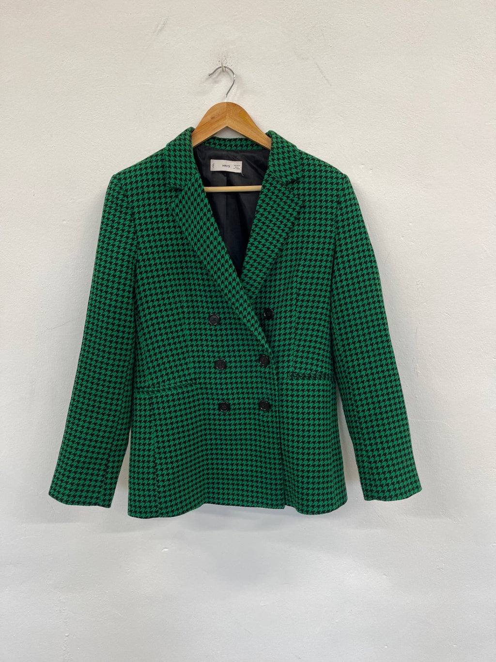 Fabulous MNG Houndstooth double breasted Blazer UkM Green & black KC528