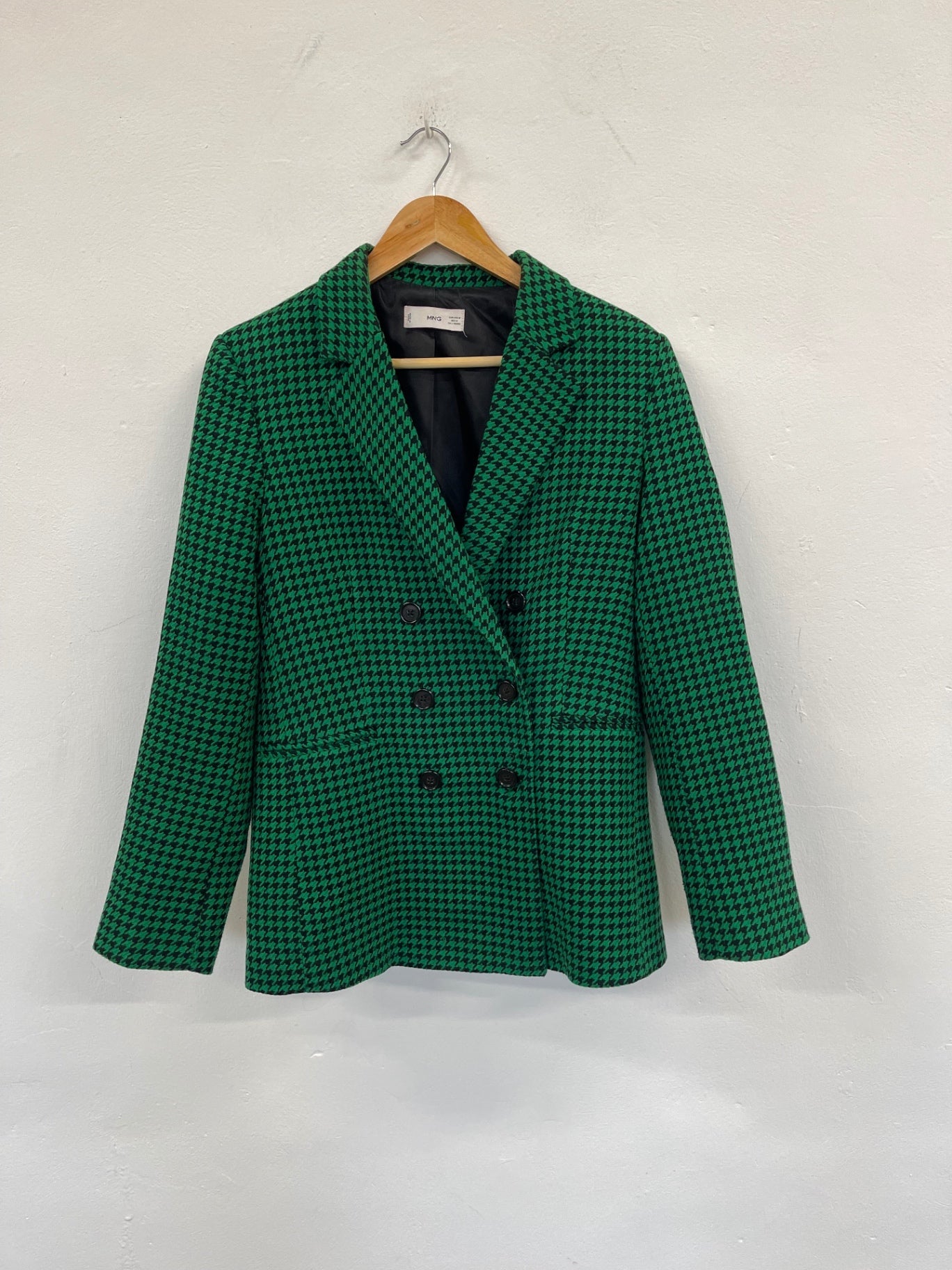 Fabulous MNG Houndstooth double breasted Blazer UkM Green & black KC528
