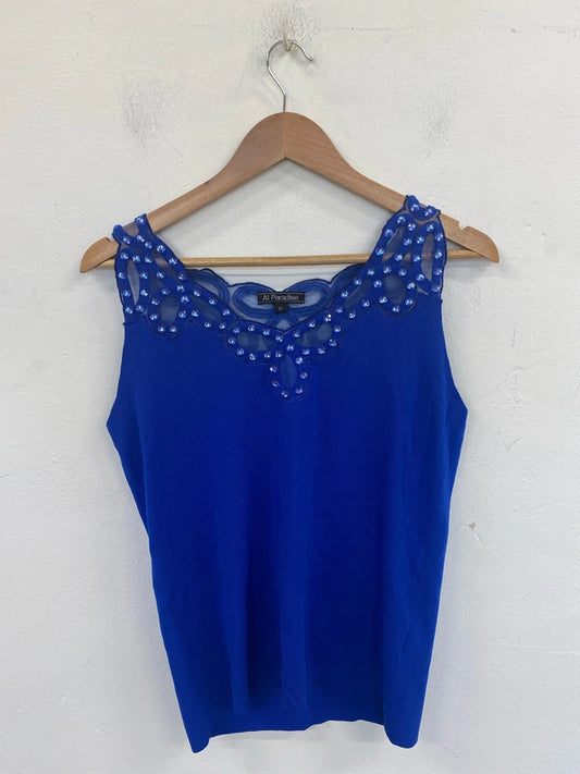 Al Paradise Glitzy Blue Bedazzled Vest Top Size M RR002