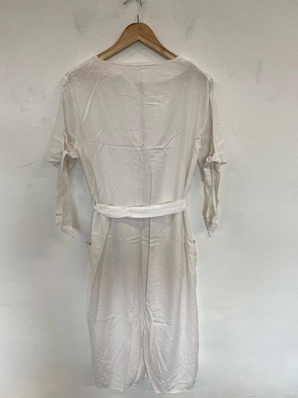 Next Stylish White Button Up Beach Midi Dress UK 12 MB001