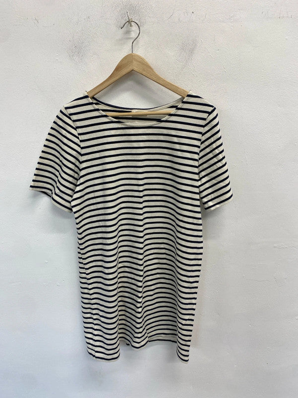 Stunning American vintage striped black cream midi dress UK M MM005