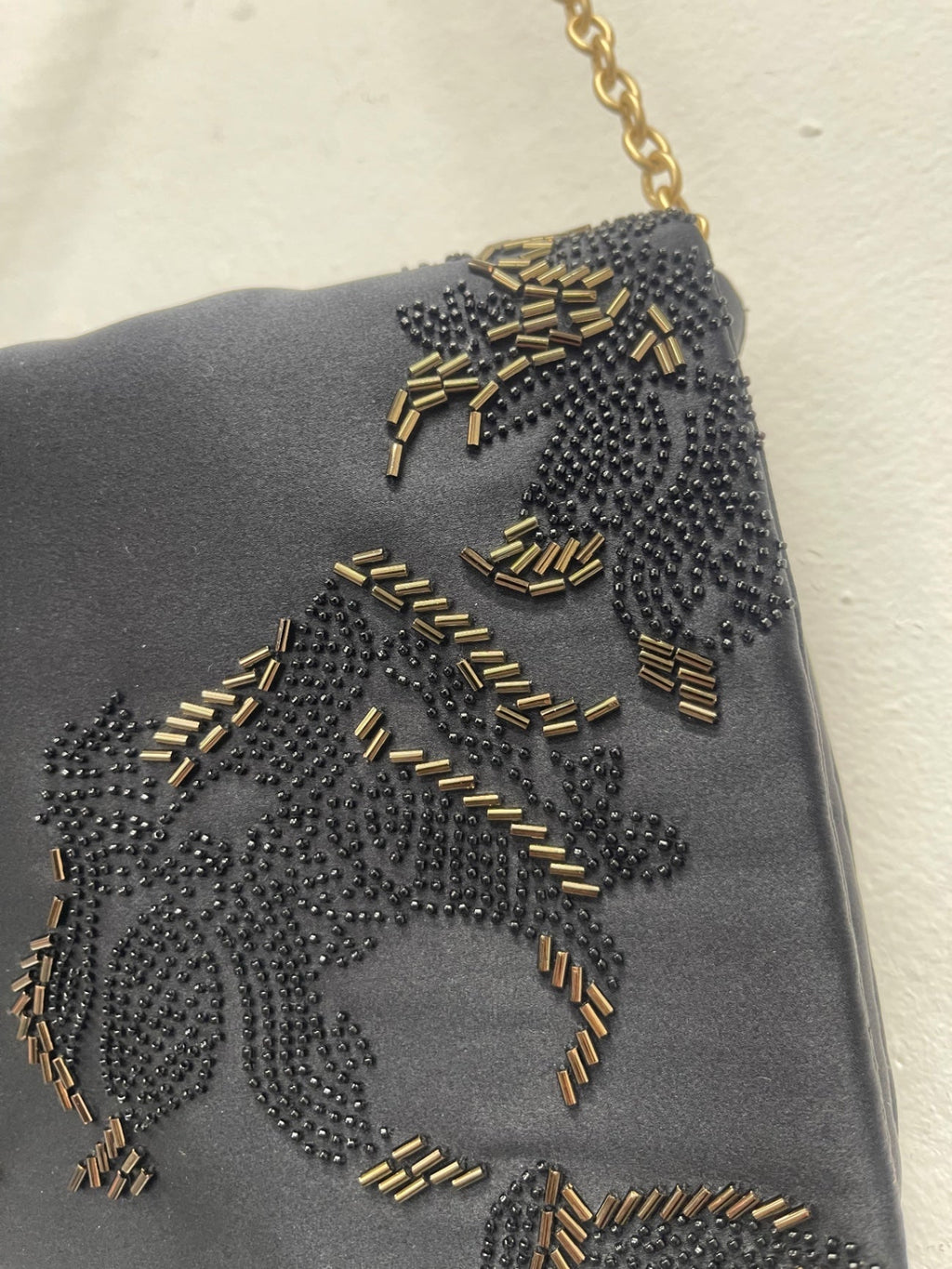 Stunning Shanghai Tang Handbag evening ornate Black & Gold Pure Silk FM547