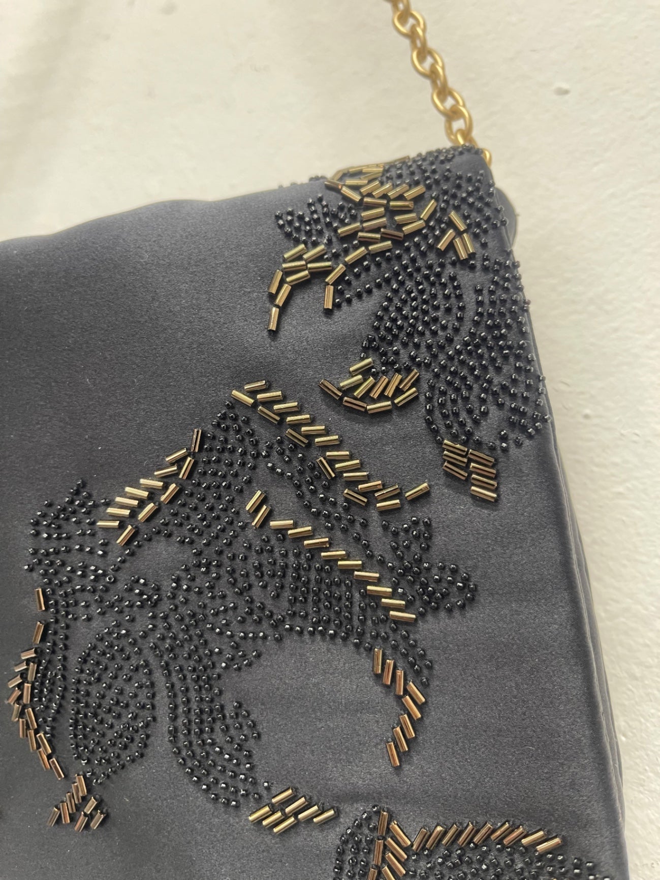 Stunning Shanghai Tang Handbag evening ornate Black & Gold Pure Silk FM547